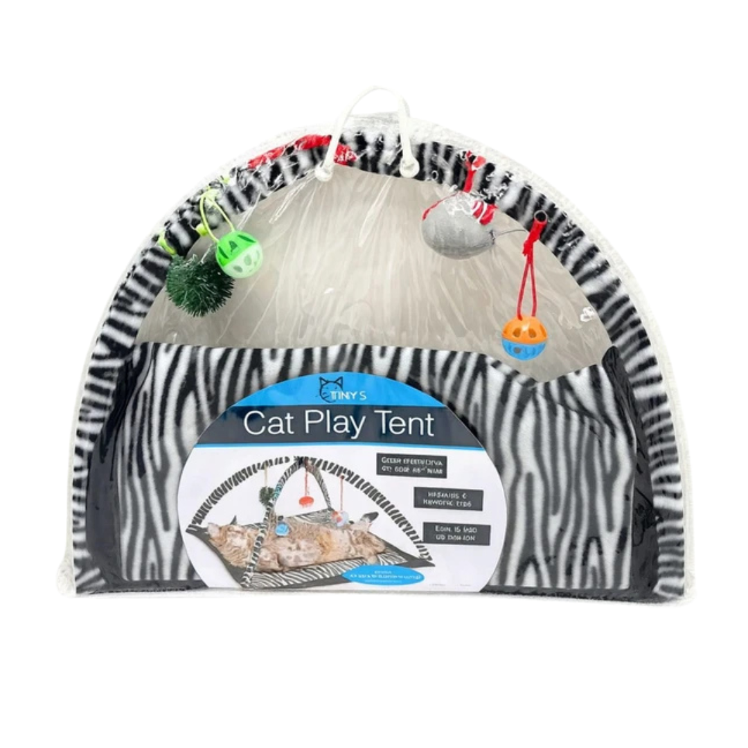 Kole Imports Zebra Print Cat Play Tent with Dangle Toys