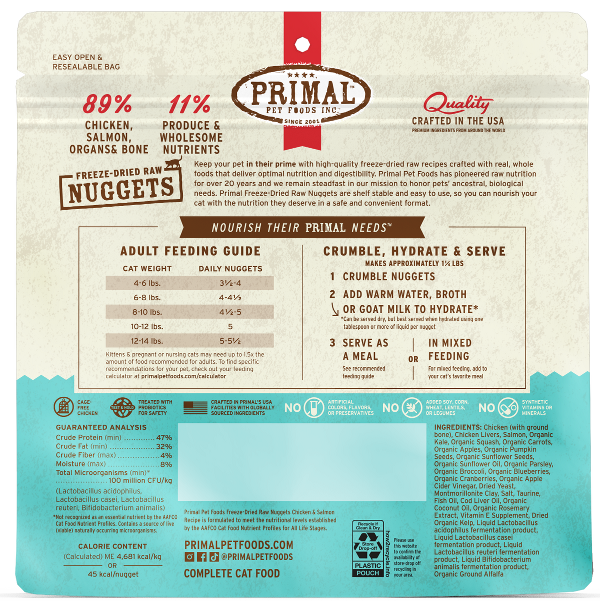 Primal Freeze Dried Nuggets Chicken & Salmon Formula Grain-Free Raw Cat Food 5.5 oz