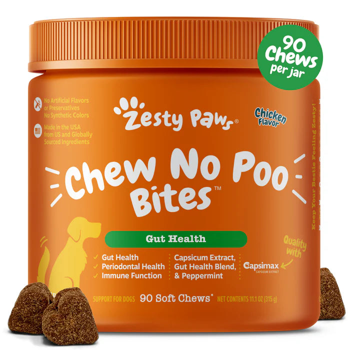Zesty Paws Chew No Poo Bites Gut Health Soft Chews for Dogs 90 ct