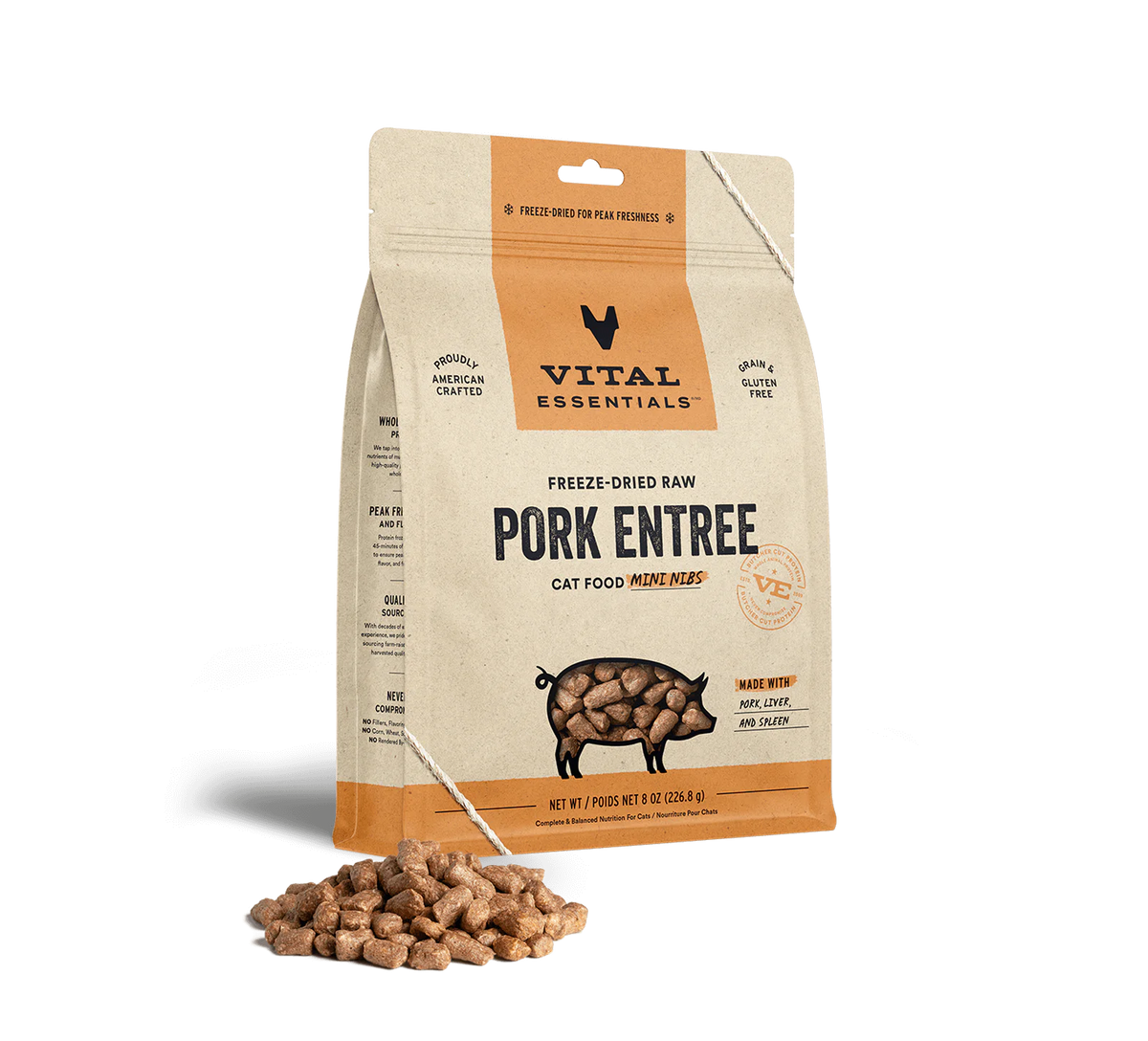 Vital Essentials Freeze-Dried Raw Pork Entrée Mini Nibs Cat Food 8 oz