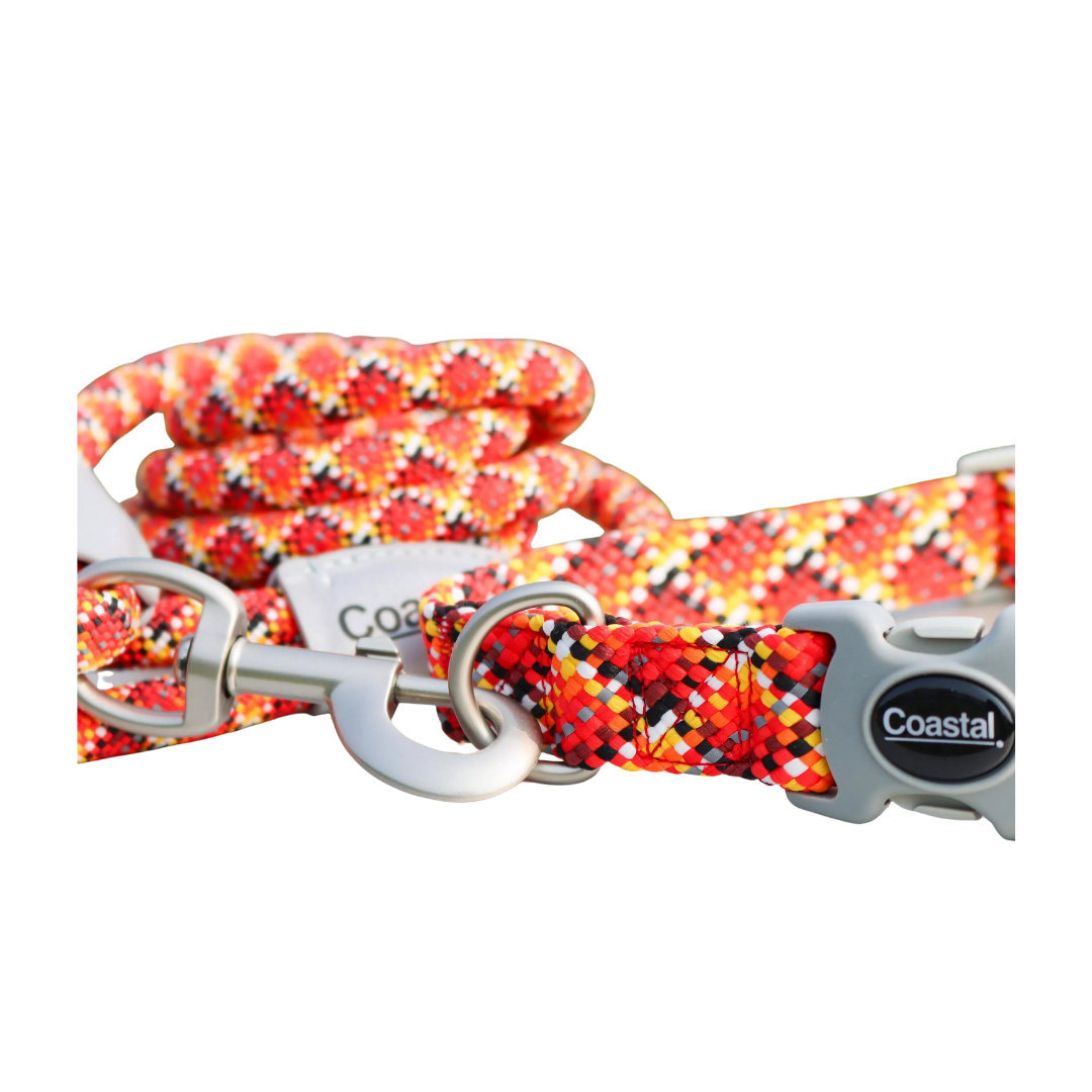 Coastal Pet Products Pro Active Woven Reflective Rope Leash- Burning Blocks 1 in x 6 ft