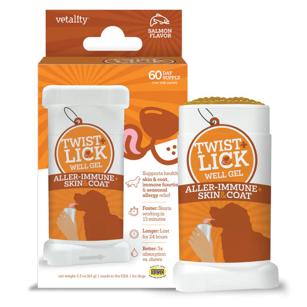 Vetality Twist+Lick Well Gel Aller-Immune + Skin & Coat Dog Supplement 2.3 oz