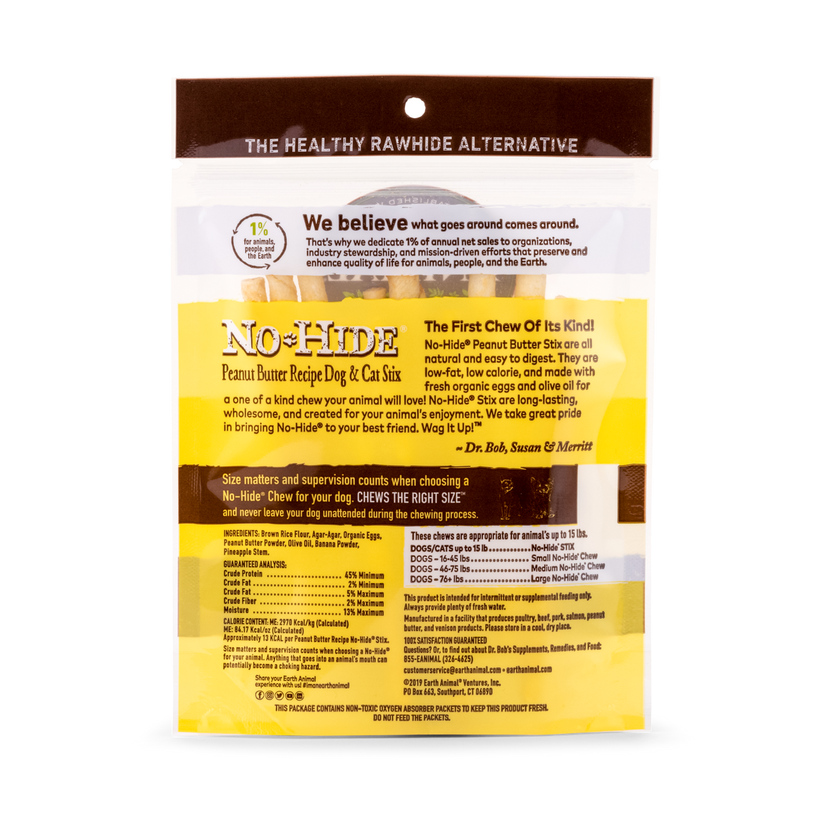 Earth Animal No-Hide Peanut Butter Stix For Dogs