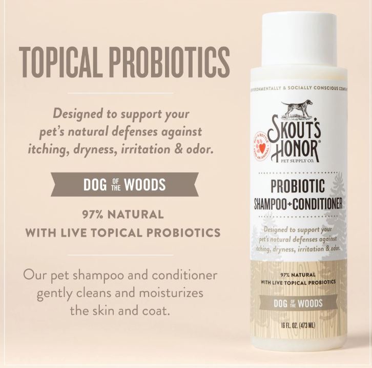 Skout's Honor Probiotic Shampoo + Conditioner Sandalwood Vanilla Scented for Dogs & Cats 16 oz