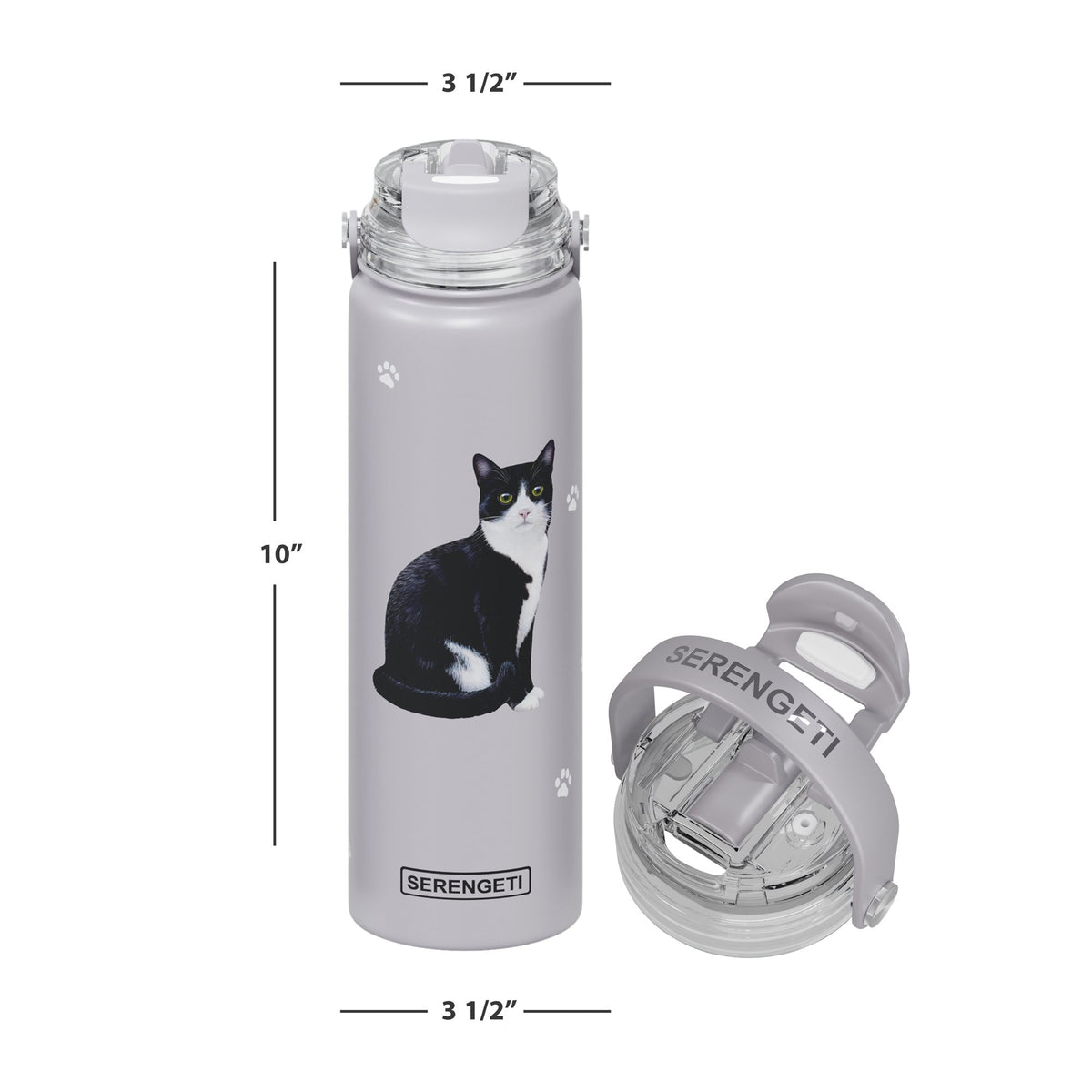 E & S Imports Serengeti Black & White Cat Stainless Steel Water Bottle 24 oz