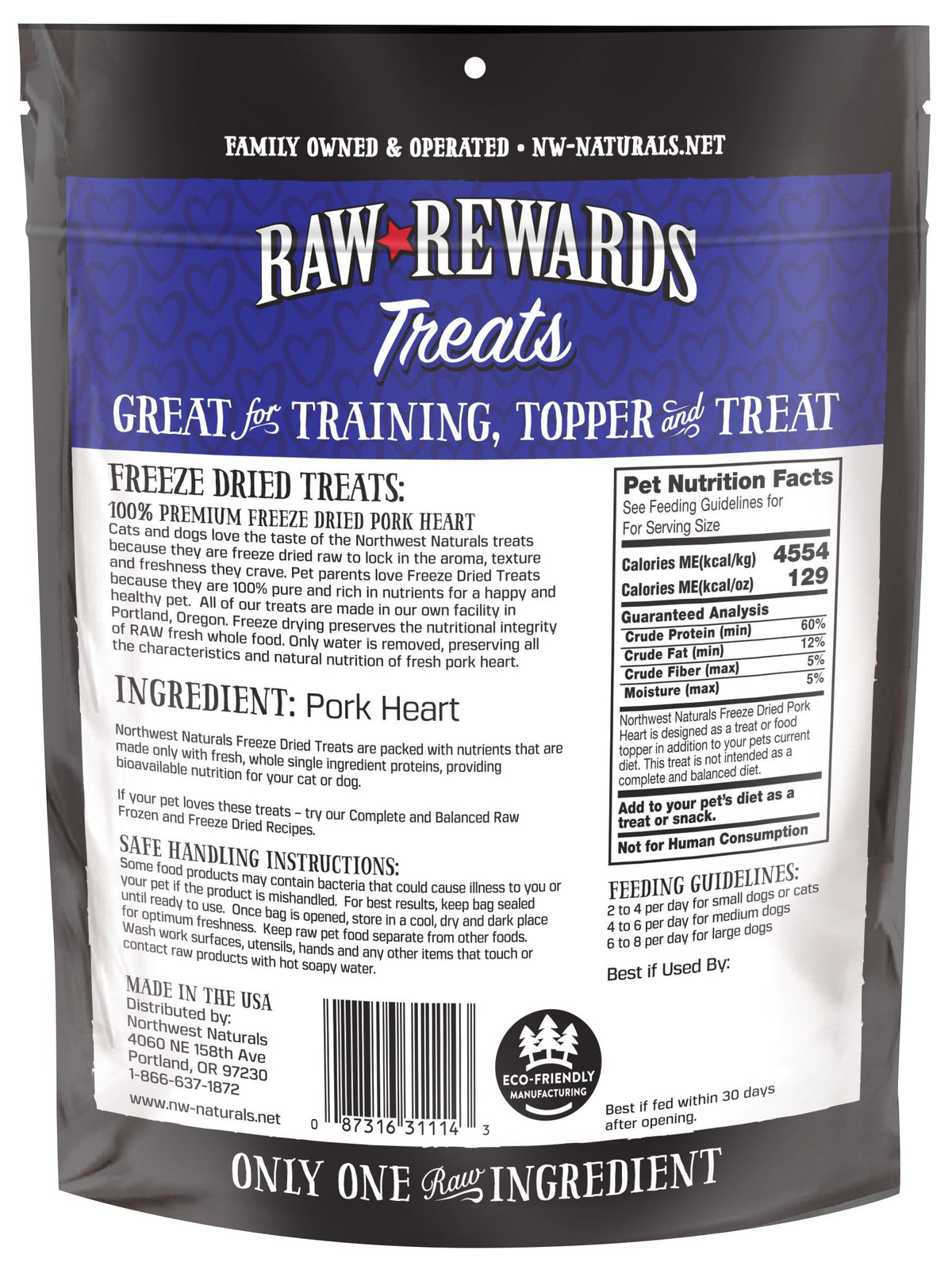 Northwest Naturals Raw Rewards Treats Freeze Dried Pork Heart for Dogs & Cats 3 oz