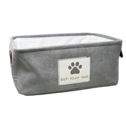 Kole Imports "EAT-PLAY-NAP" Grey Corduroy Rectangular Pet Storage Bin