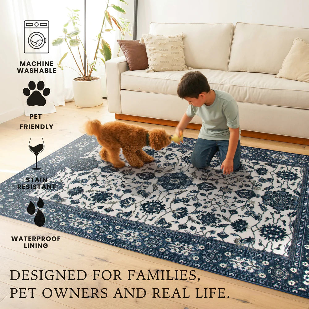 Crystal Art Gallery My Magic Carpet Washable Area Rug- Ramage Blue 3 x 5 ft