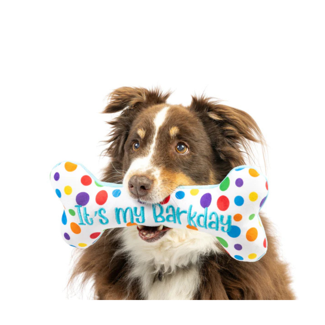 Huxley & Kent It's My Barkday Bone Double Sided Plush Bone Dog Toy 11 in