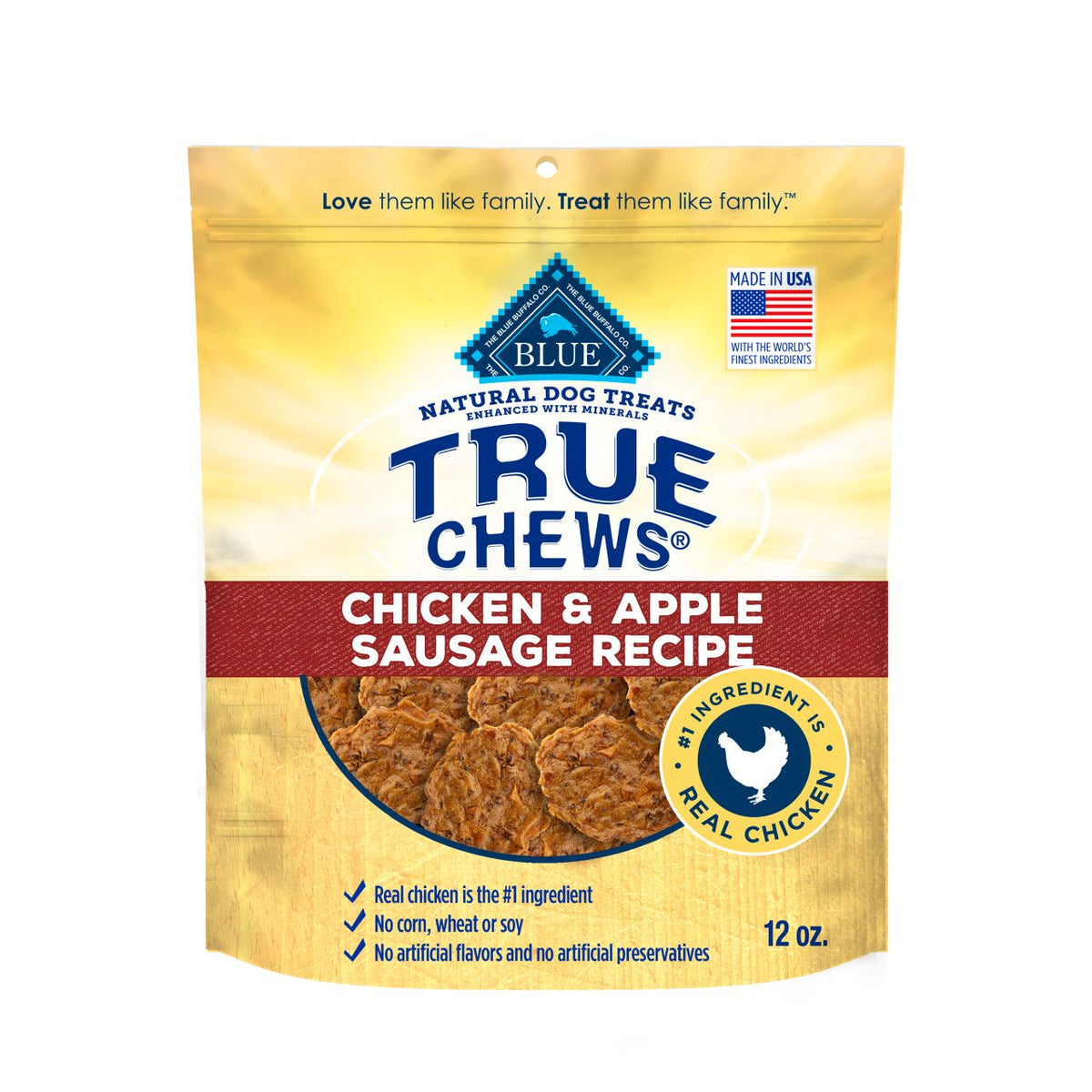 True Chews Chicken & Apple Sausage Recipe Dog Treats 12 oz