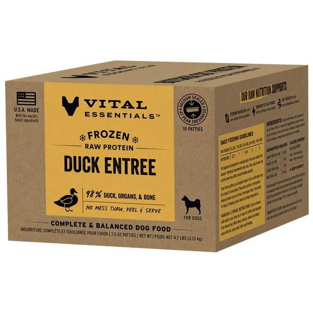 Vital Essentials Duck Patties Raw Grain-Free Frozen Dog Food 10 ct