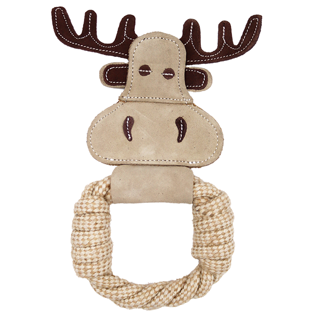 Incredipet Leather & Rope Moose Tug Ring Dog toy