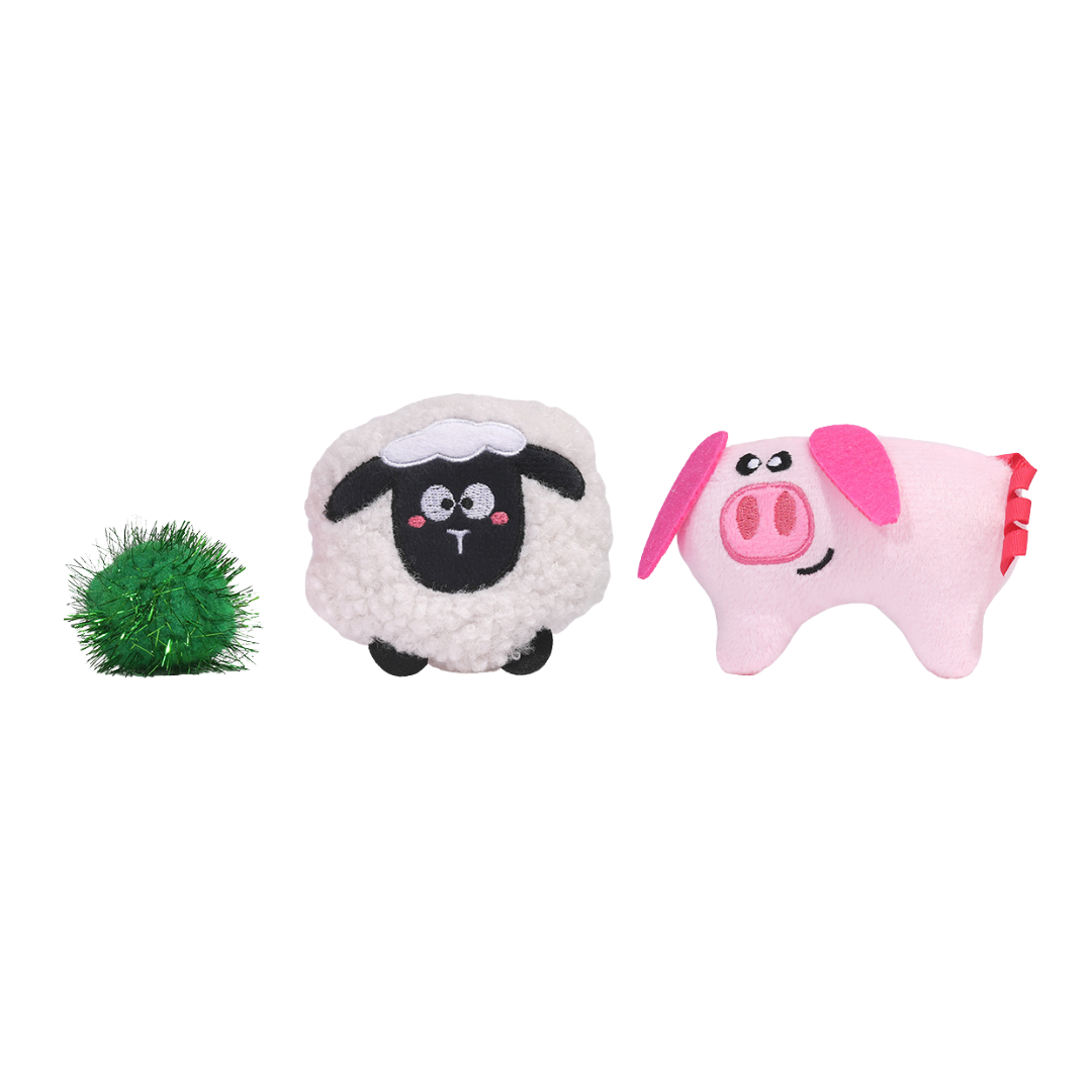 Hugsmart Sheep and Pig Cat Toys 3 Pack
