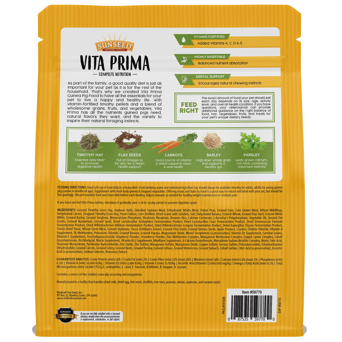 Sunseed Vita Prima Complete Nutrition Guinea Pig Food 4 lb