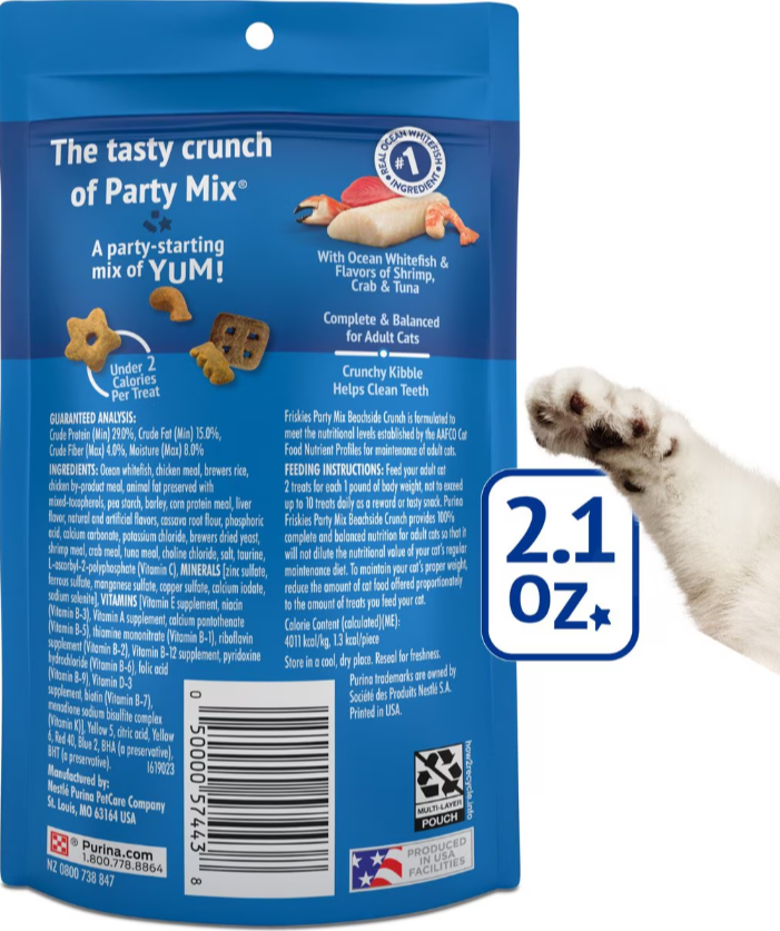 Purina Friskies Beachside Party Mix Crunch Ocean Whitefish Cat Treats 2.1 oz
