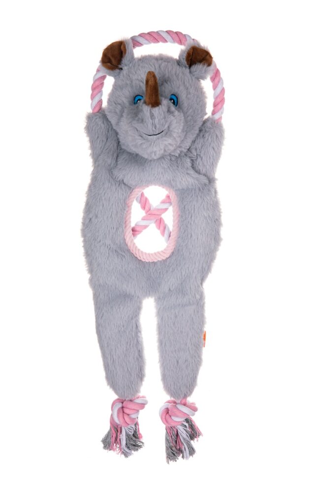Growl Jungle Tugz Rock the Rhino Plush & Rope Tug Dog Toy 21 in