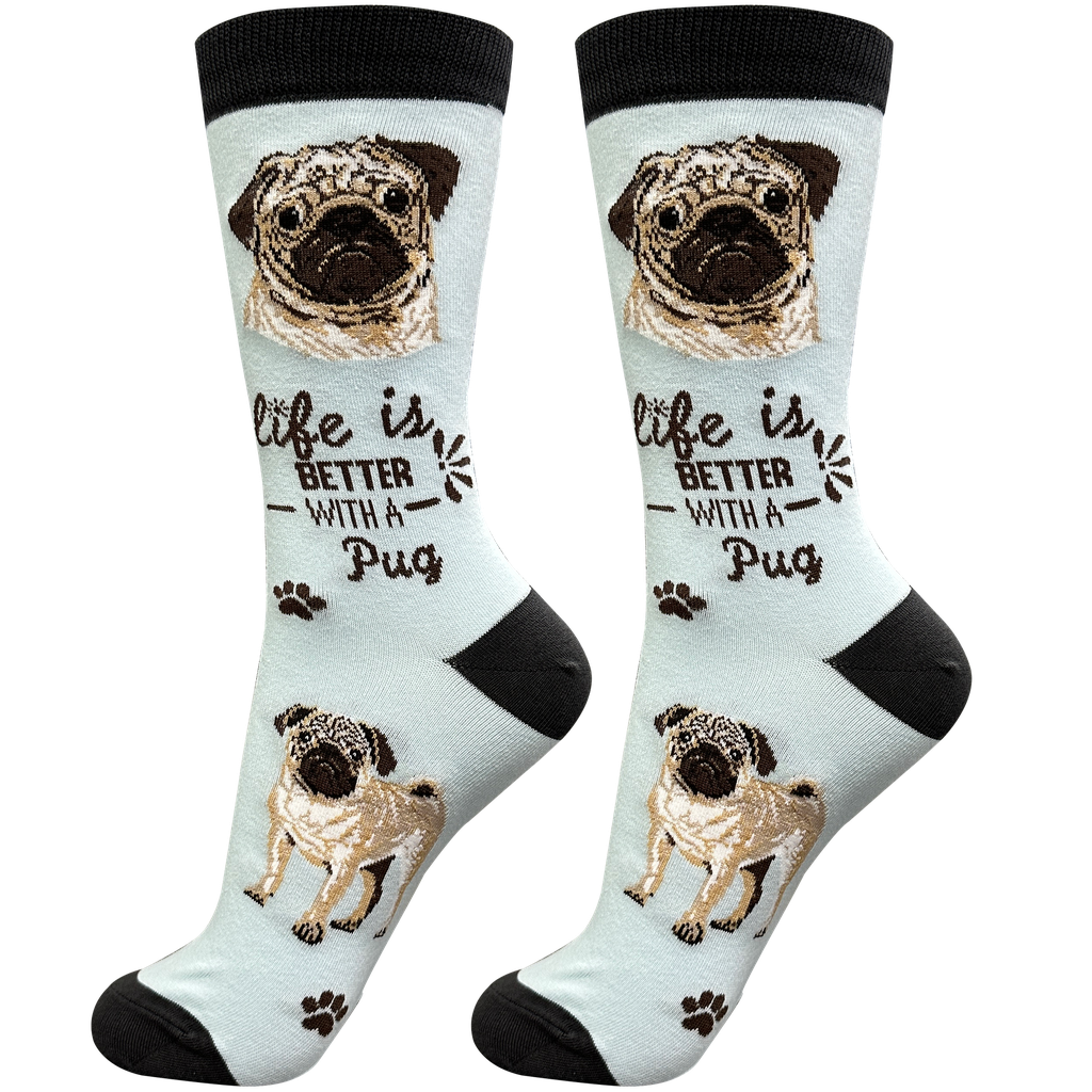 E & S Imports Life is Better With a Tan Pug Socks