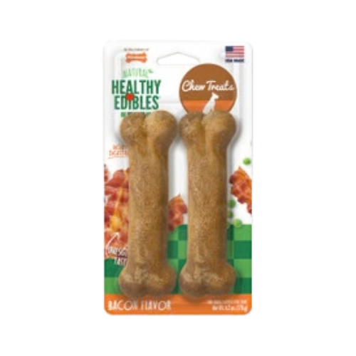 Nylabone Healthy Edibles All-Natural Long Lasting Bacon Flavor Chew Dog Treats, Twin Pack