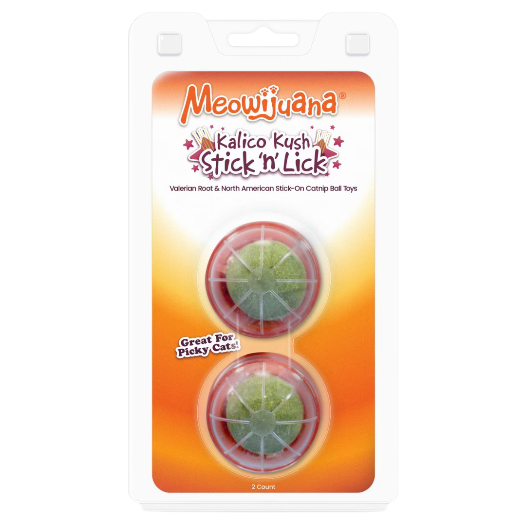 Meowijuana Kalico Kush Stick 'n' Lick Compressed Catnip Ball Toys 2 pk