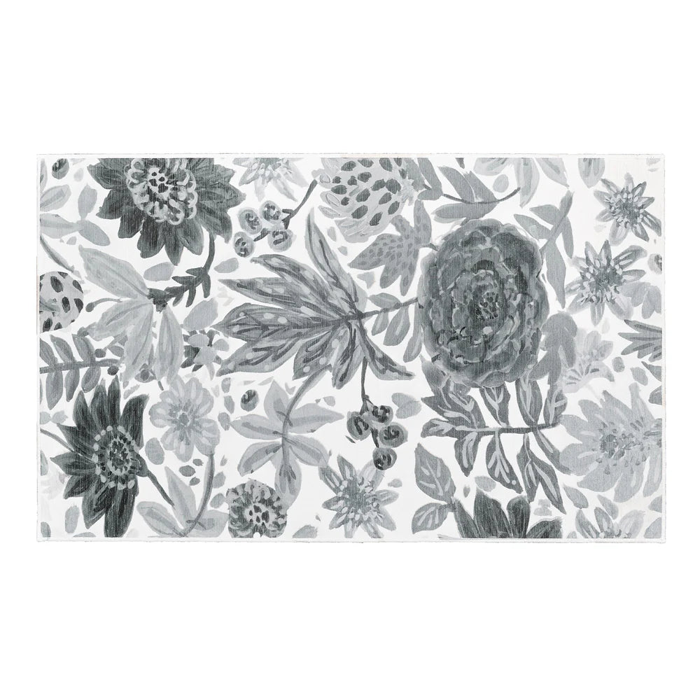 Crystal Art Gallery My Magic Carpet Washable Area Rug- Floral Bloom Grey 3 x 5 ft