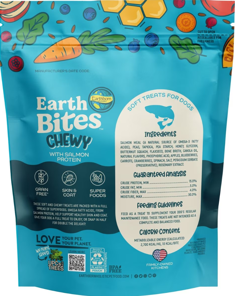 Earthborn EarthBites Grain-Free Chewy Dog Treats with Salmon Protein 7 oz
