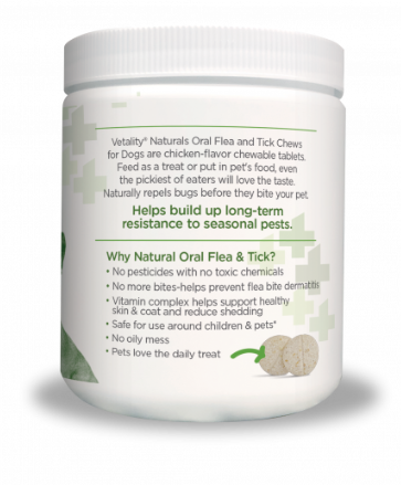 Vetality Naturals Oral Flea & Tick Chews for Dogs, Natural Defense Against Fleas, Ticks & Mosquitoes 120 ct
