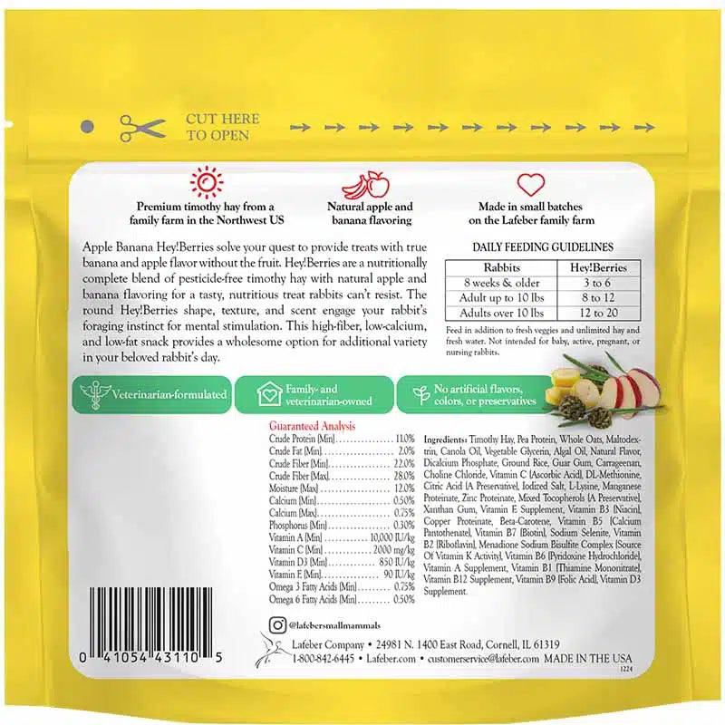 Lafeber's Hey! Berries Apple & Banana Treats for Rabbits 5 oz