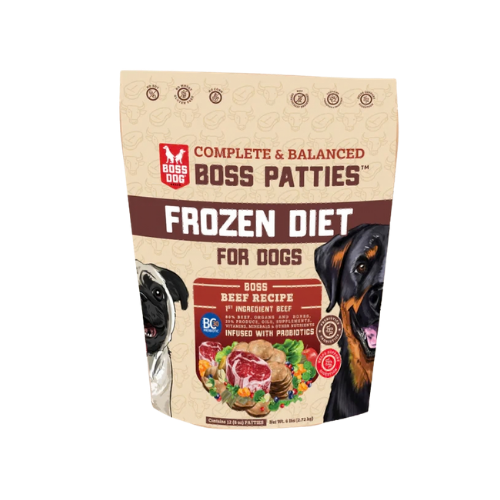 Boss Dog Raw Beef Boss Patties Complete Meal Frozen Dog Food Patties 6 lb