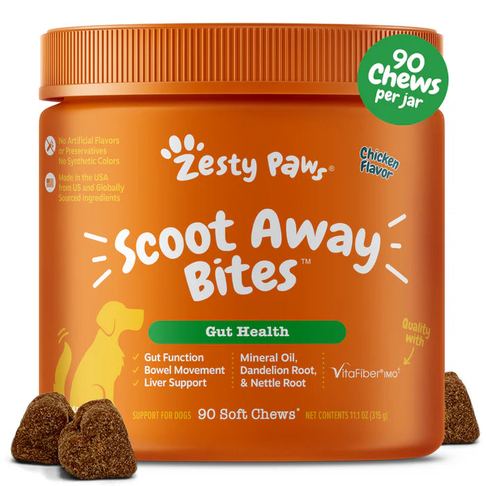 Zesty Paws Scoot Away Bites Gut Health Soft Chews for Dogs 90 ct