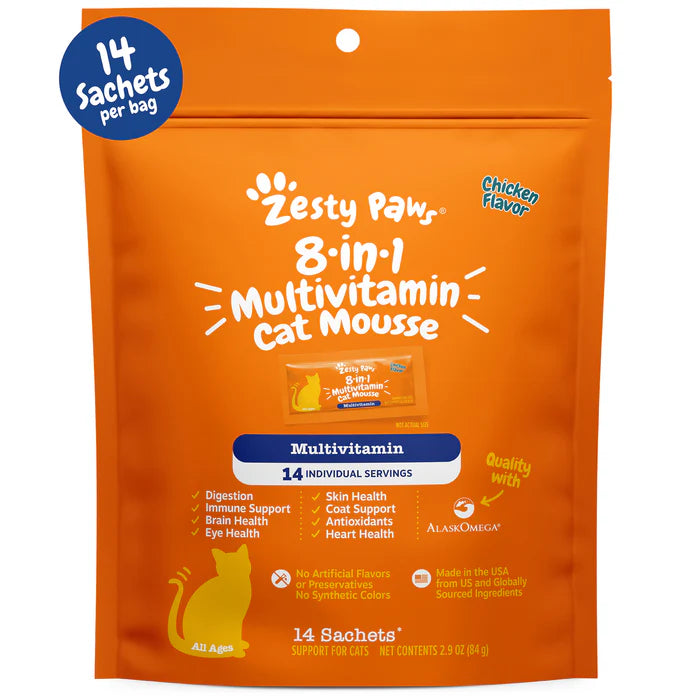 Zesty Paws 8-in1 Multivitamin Cat Mousse for Cats 14 ct