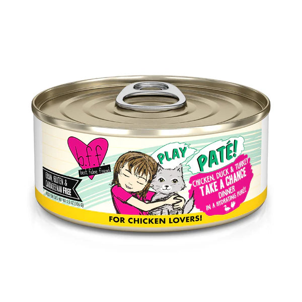 Weruva B.F.F. Play Pate Lovers Chicken, Duck & Turkey Take a Chance Dinner in a Hydrating Puree Canned Cat Food
