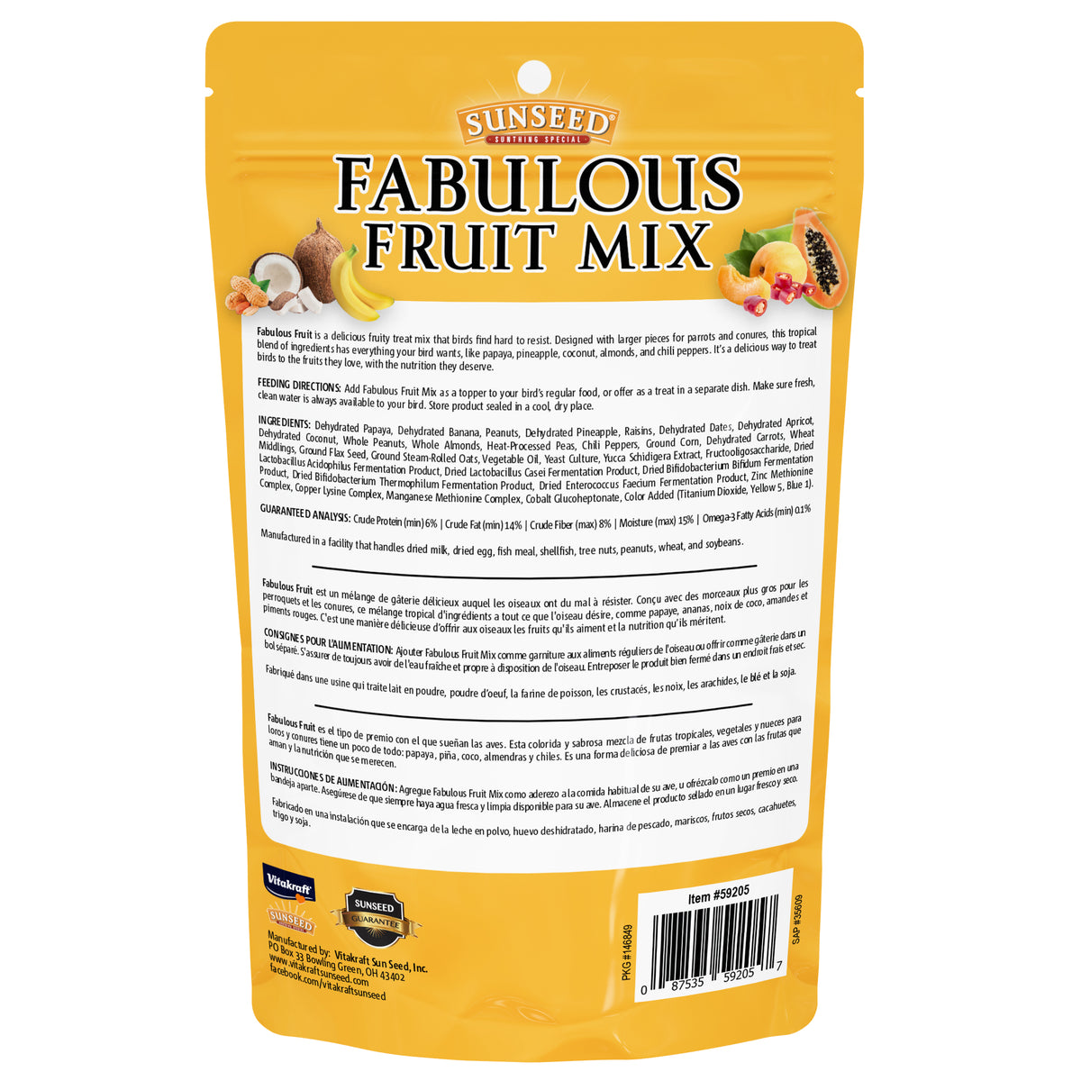 Sunseed Fabulous Fruit Mix for Parrots & Conures 12 oz