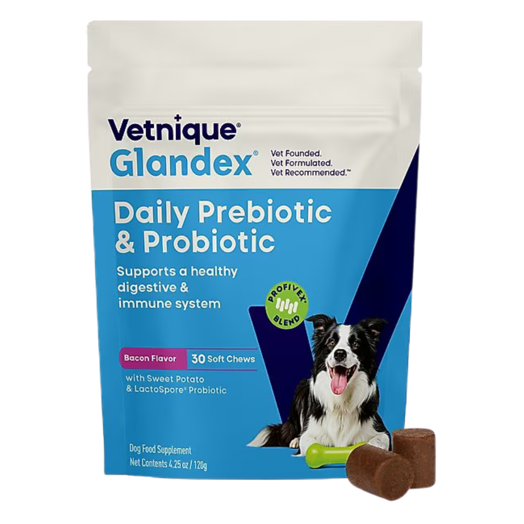 Glandex Daily Probiotics & Digestive Health Prebiotics Bacon Flavor Soft Chew Aid Supplement for Dogs