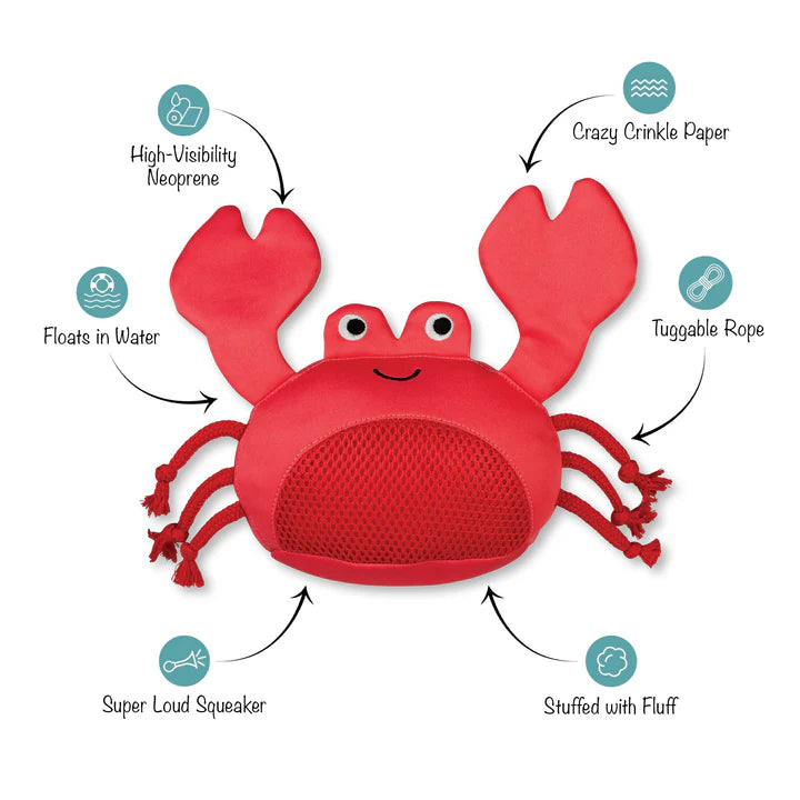 Pet Fringe Studio Summer Claws Floating Crab Dog Toy 9 in