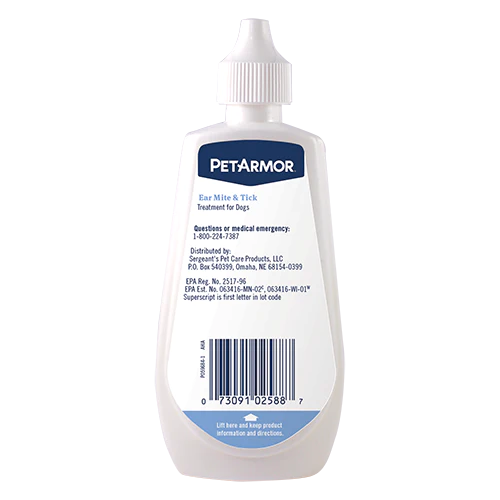 Petarmor Ear Mite & Tick Treatment for Dogs 3 oz