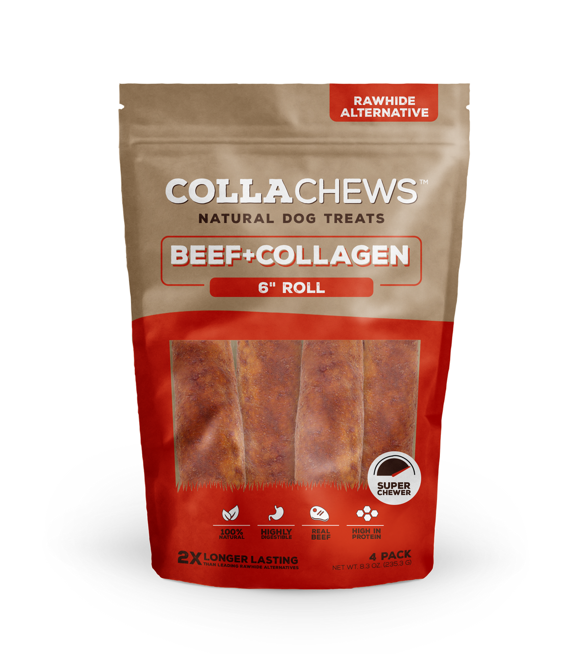 Collachews 6 in Collagen Beef Flavored Roll 4 pk