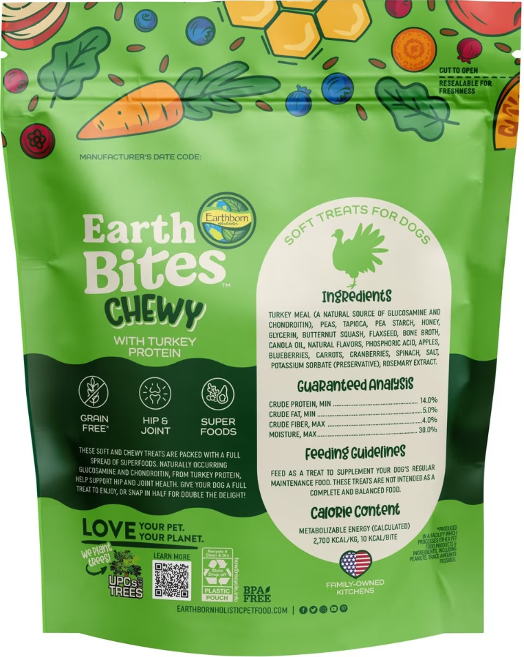 Earthborn EarthBites Grain-Free Chewy Dog Treats with Turkey Protein 7 oz