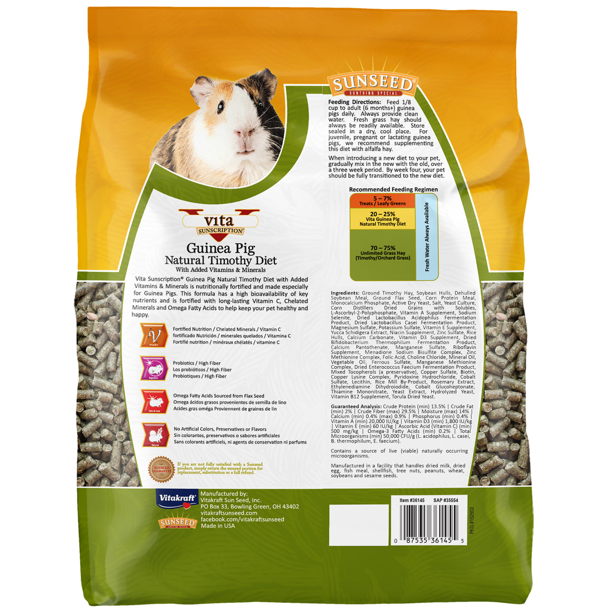 Sunseed Vita Sunscription Natural Timothy Guinea Pig Diet 5 lb