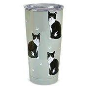 E & S Imports Serengeti Black & White Cat Stainless Steel, Vacuum Insulated Tumbler with Spill Proof Lid 20 oz