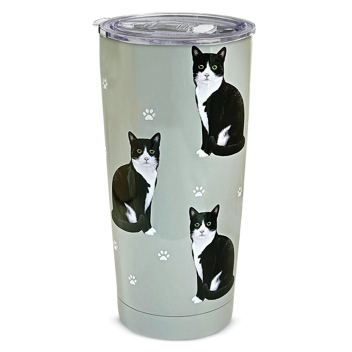 E & S Imports Serengeti Black & White Cat Stainless Steel, Vacuum Insulated Tumbler with Spill Proof Lid 20 oz