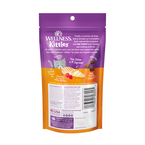 Wellness Kittles Grain-Free Chicken & Cranberries Recipe Crunchy Cat Treats 2 oz