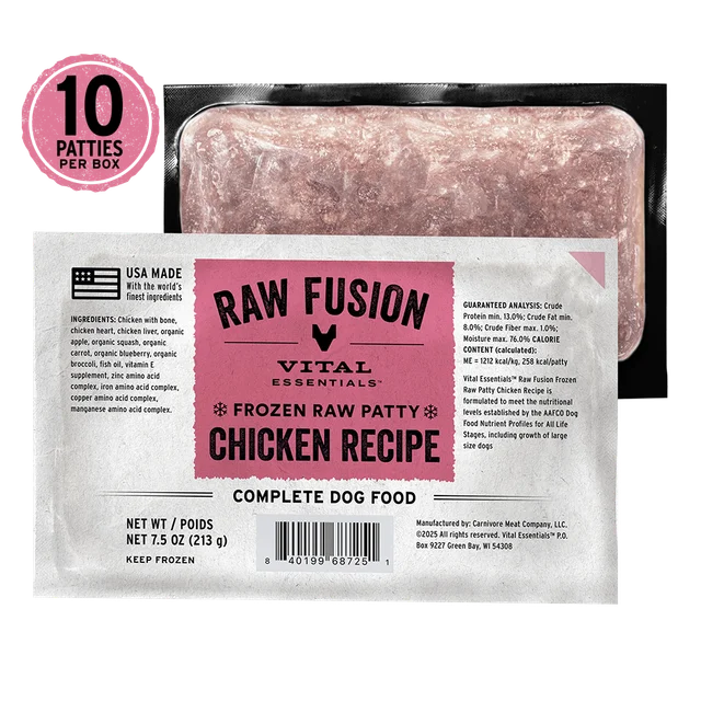 Vital Essentials Frozen Raw Fusion Chicken Recipe Dog Food Patties 10 ct