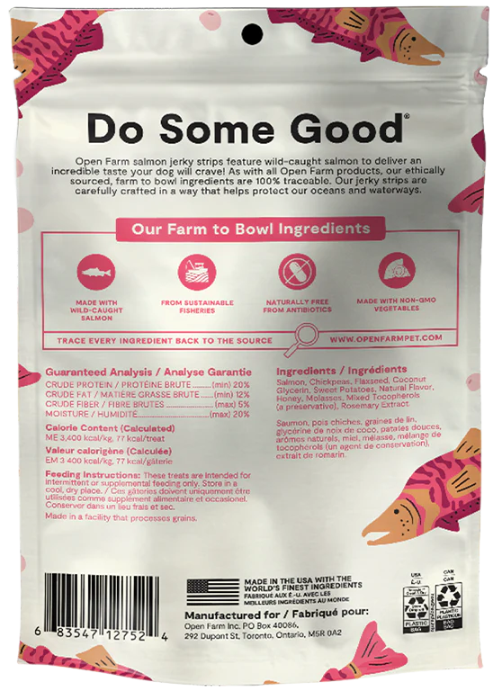 Open Farm Grain-Free Wild-Caught Salmon Recipe Jerky Strips Dog Treats 5.6 oz