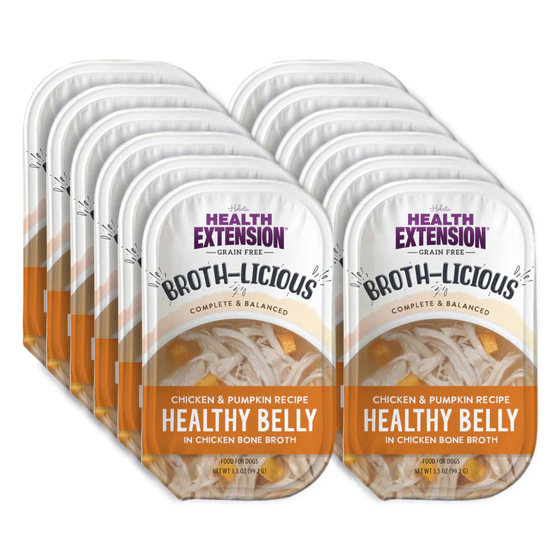 Health Extension Broth-Licious Chicken & Pumpkin Recipe Healthy Belly in Chicken Bone Broth Dog Food