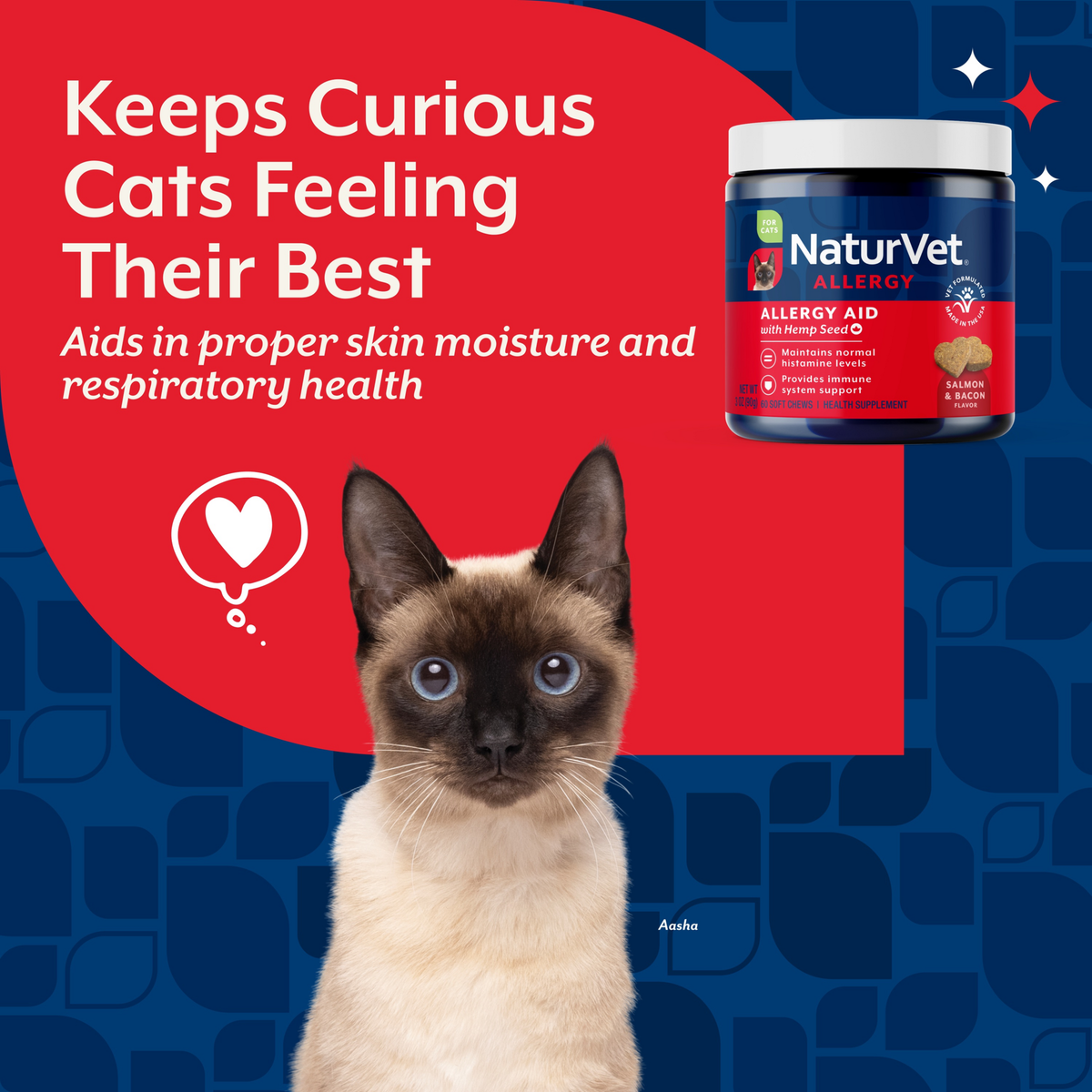 Naturvet Hemp Soft Chews Allergy Supplement for Cats 60 ct