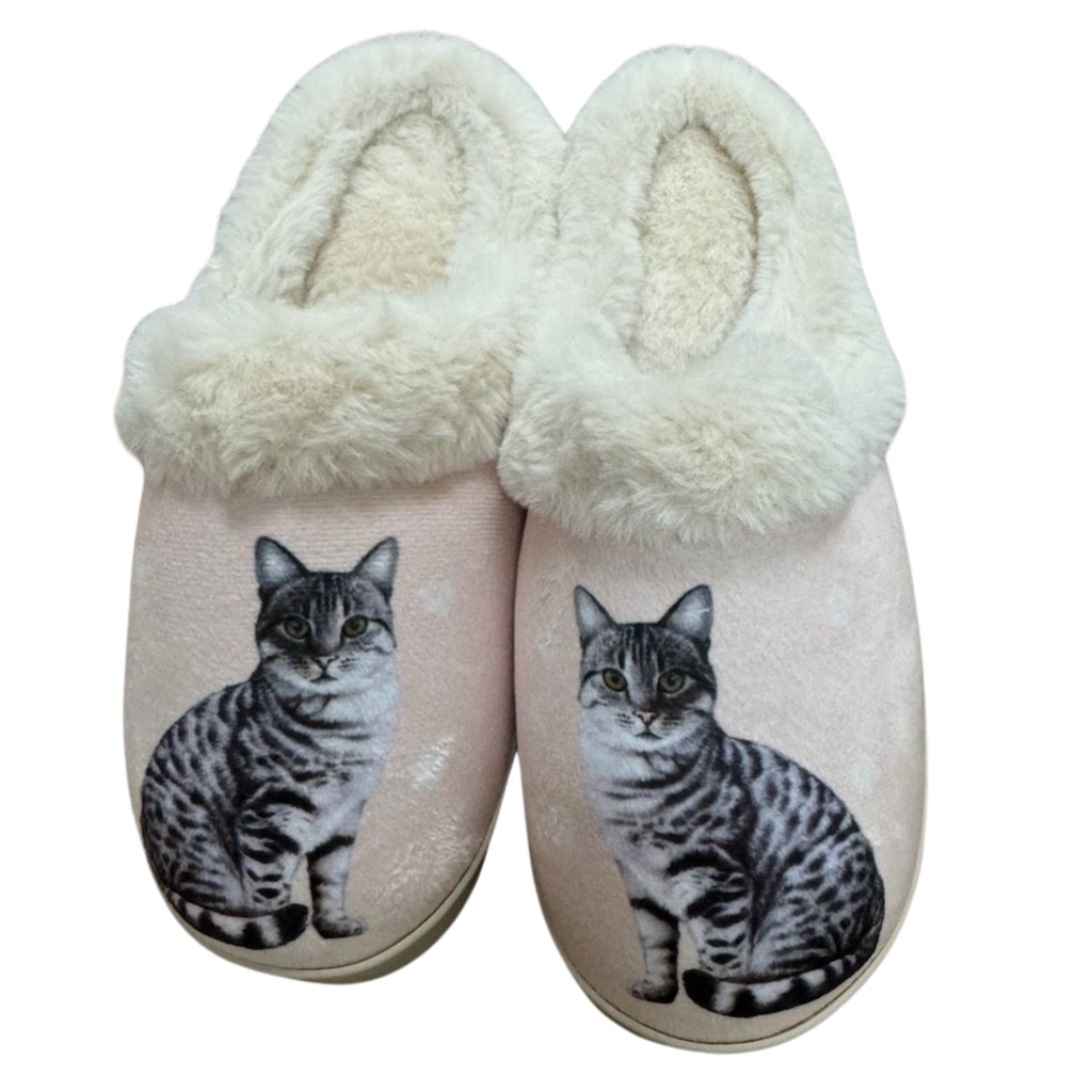 E & S Imports Silver Tabby Snugg Slippers
