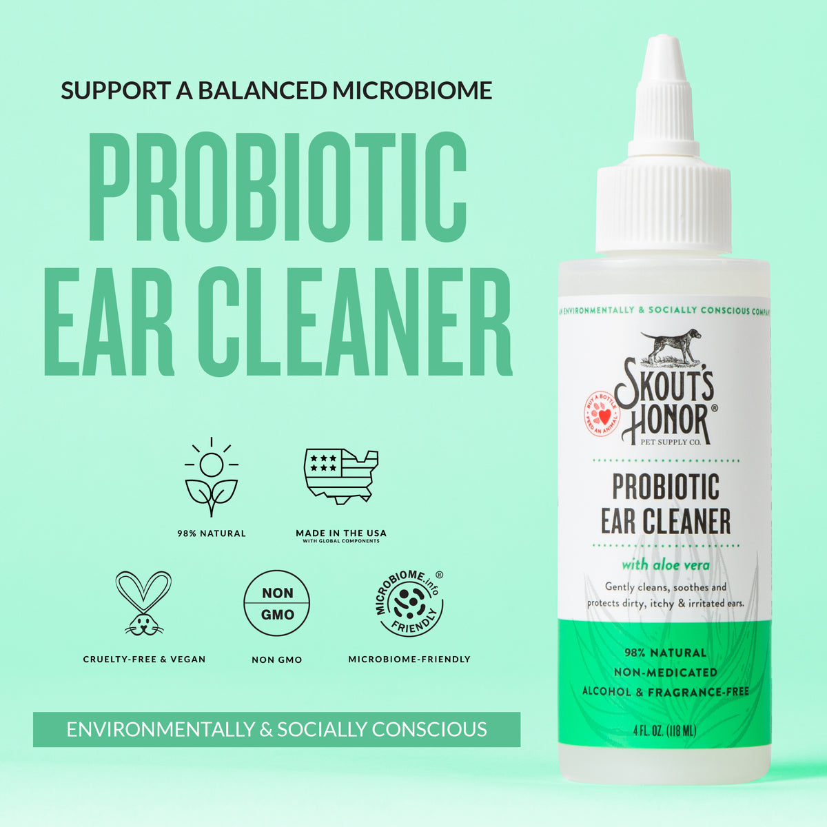 Skout's Honor Probiotic Ear Cleaner for Dogs & Cats 4 oz