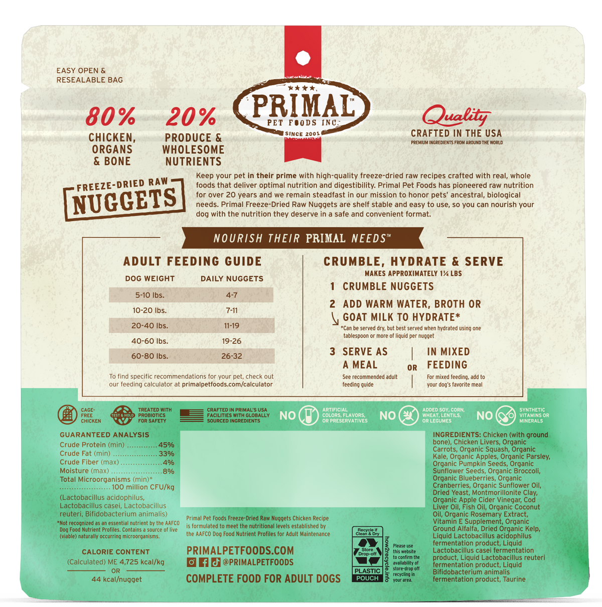 Primal Chicken Formula Nuggets Grain-Free Freeze-Dried Dog Food