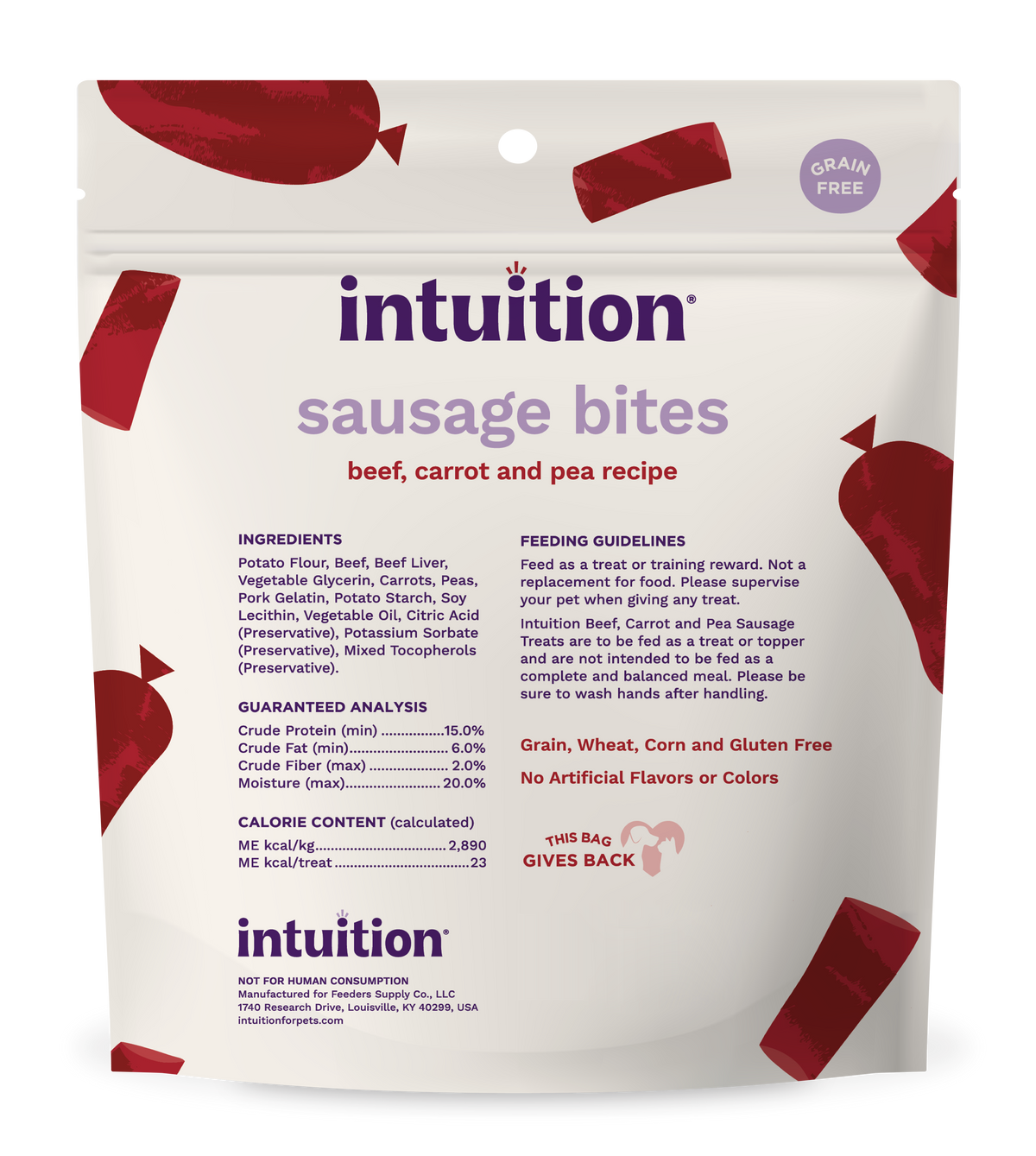 Intuition Beef, Carrot & Pea Recipe Grain-Free Soft & Chewy Sausage Bites Dog Treats 6 oz