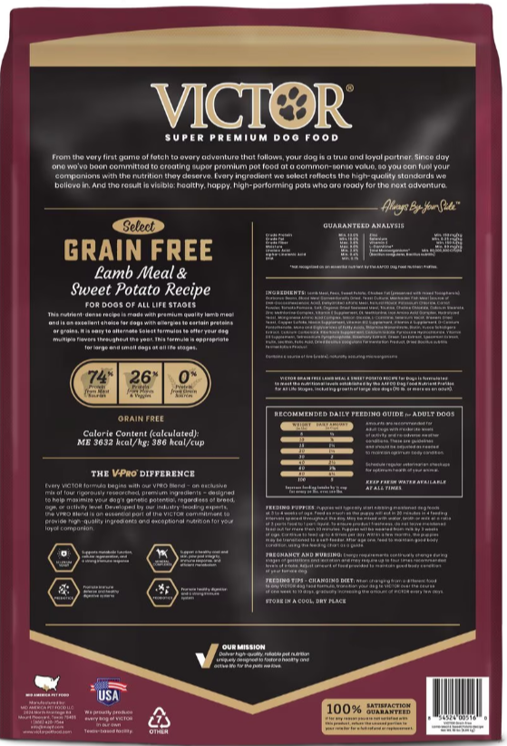 Victor Pet Food Select Lamb Meal & Sweet Potato All Life Stages Grain-Free Recipe Dry Dog Food